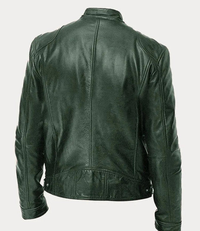 Men's Slim-Fit Stand-Collar Faux Leather Moto Jacket