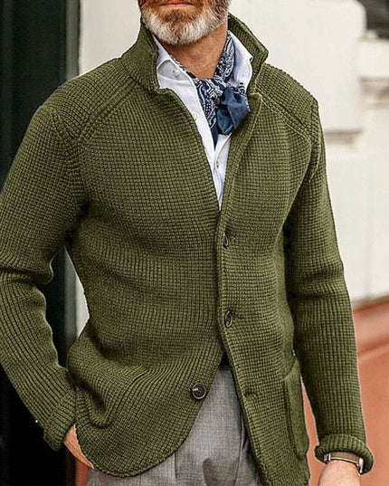 Men's Stand Collar Button Front Cardigan Sweater, Waffle Knit