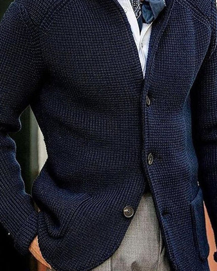 Men's Stand Collar Button Front Cardigan Sweater, Waffle Knit