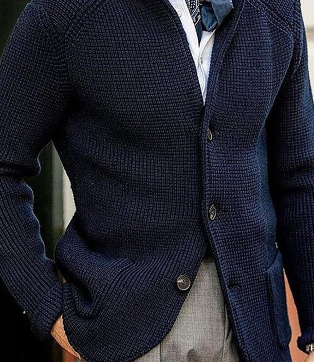 Men's Stand Collar Button Front Cardigan Sweater, Waffle Knit