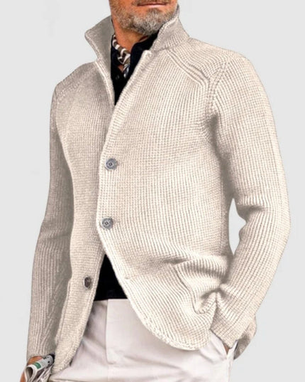 Men's Stand Collar Button Front Cardigan Sweater, Waffle Knit