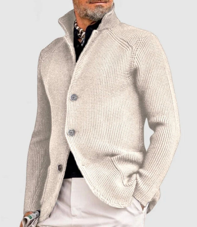 Men's Stand Collar Button Front Cardigan Sweater, Waffle Knit