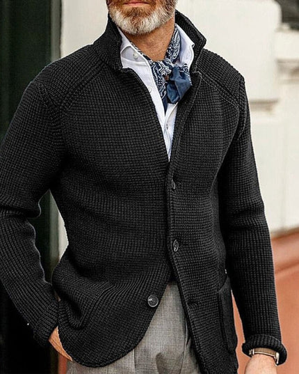 Men's Stand Collar Button Front Cardigan Sweater, Waffle Knit