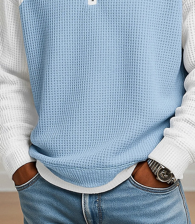 Men's Stand Collar Waffle Knit Quarter Zip Pullover Sweater