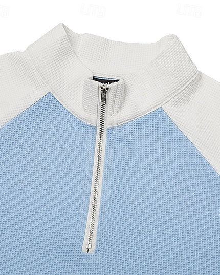 Men's Stand Collar Waffle Knit Quarter Zip Pullover Sweater