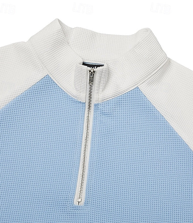 Men's Stand Collar Waffle Knit Quarter Zip Pullover Sweater