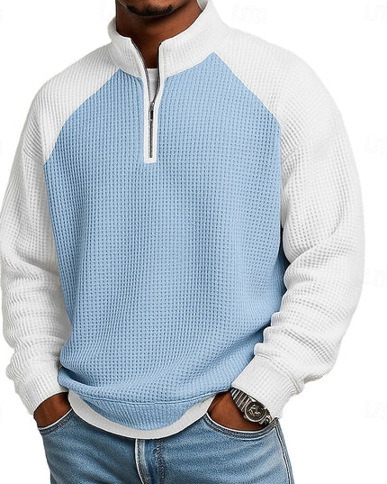 Men's Stand Collar Waffle Knit Quarter Zip Pullover Sweater