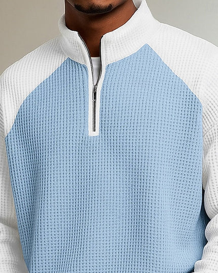 Men's Stand Collar Waffle Knit Quarter Zip Pullover Sweater