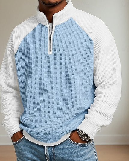 Men's Stand Collar Waffle Knit Quarter Zip Pullover Sweater