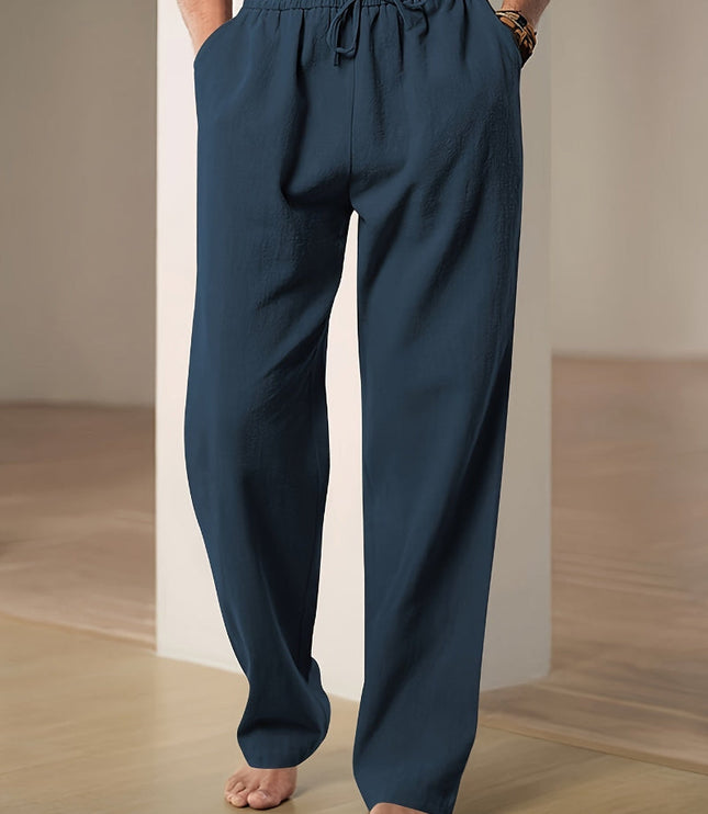 Men's Straight Leg Casual Pants, Elastic Drawstring Waist