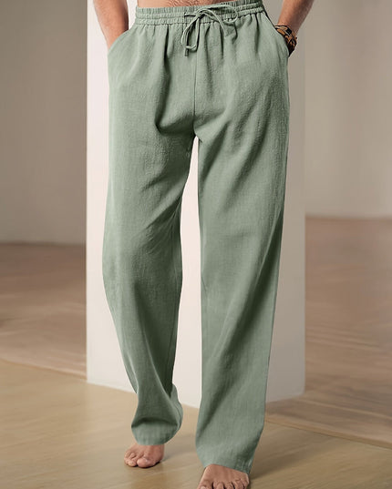 Men's Straight Leg Casual Pants, Elastic Drawstring Waist