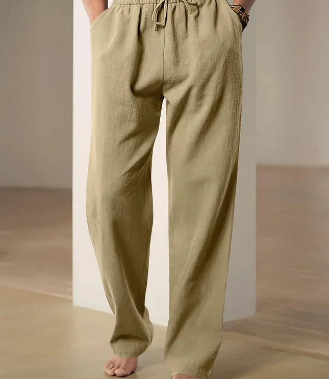 Men's Straight Leg Casual Pants, Elastic Drawstring Waist