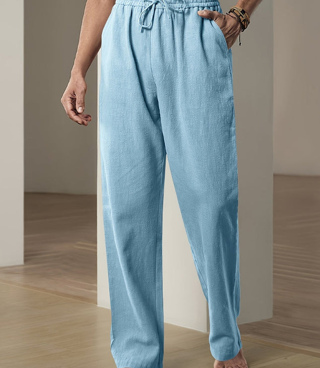 Men's Straight Leg Casual Pants, Elastic Drawstring Waist