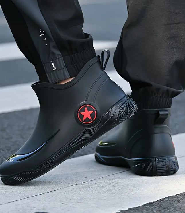 Men's Waterproof Ankle Rain Boots, Non Slip and Slip On