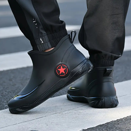 Men's Waterproof Ankle Rain Boots, Non Slip and Slip On