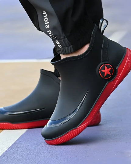 Men's Waterproof Ankle Rain Boots, Non Slip and Slip On