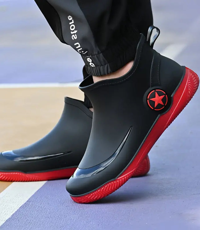Men's Waterproof Ankle Rain Boots, Non Slip and Slip On