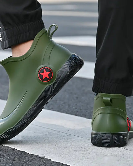 Men's Waterproof Ankle Rain Boots, Non Slip and Slip On