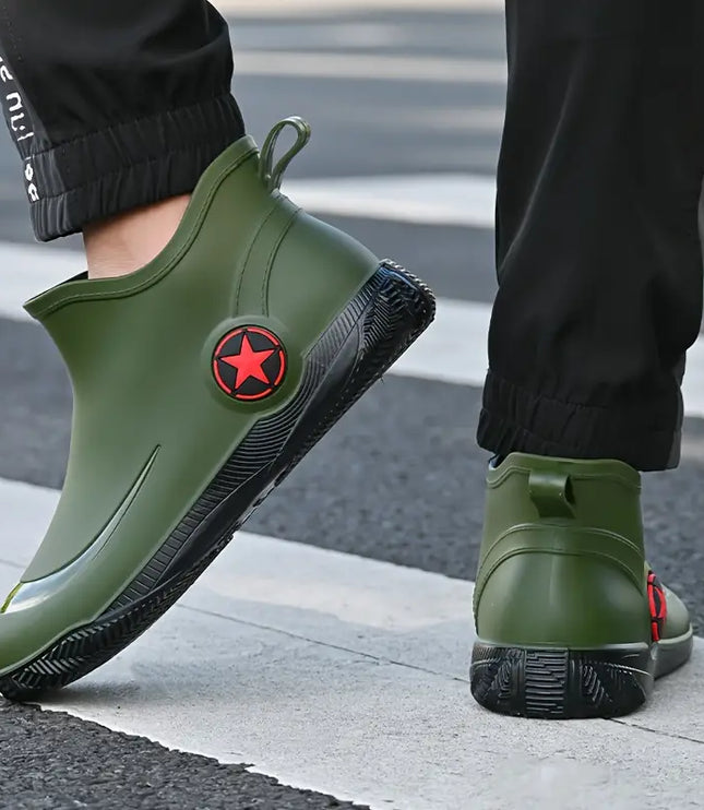 Men's Waterproof Ankle Rain Boots, Non Slip and Slip On
