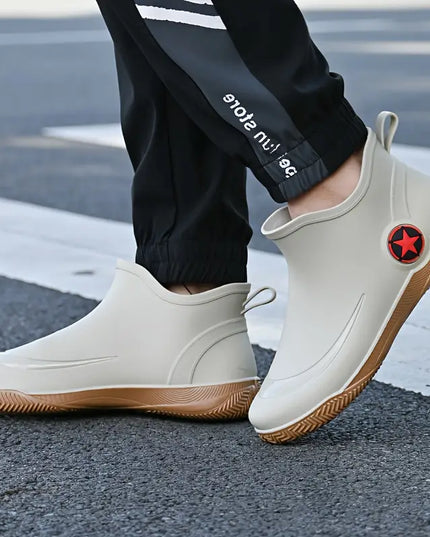 Men's Waterproof Ankle Rain Boots, Non Slip and Slip On