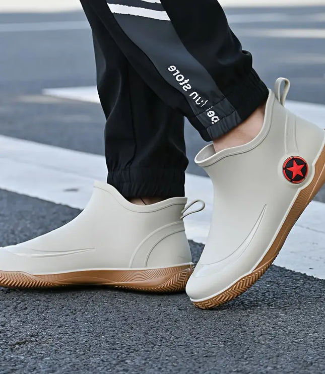 Men's Waterproof Ankle Rain Boots, Non Slip and Slip On