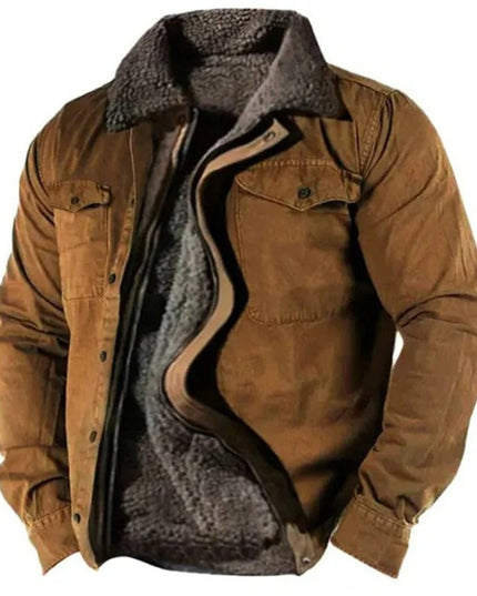 Men's Western Snap Button Sherpa Lined Cardigan Jacket