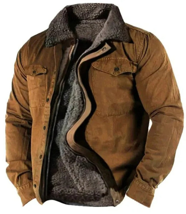 Men's Western Snap Button Sherpa Lined Cardigan Jacket