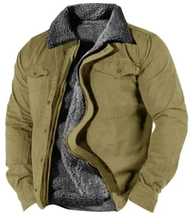 Men's Western Snap Button Sherpa Lined Cardigan Jacket