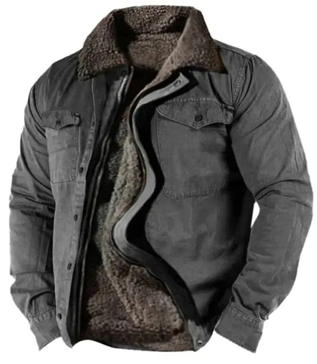 Men's Western Snap Button Sherpa Lined Cardigan Jacket