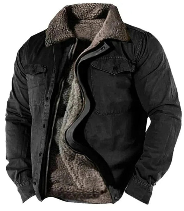 Men's Western Snap Button Sherpa Lined Cardigan Jacket