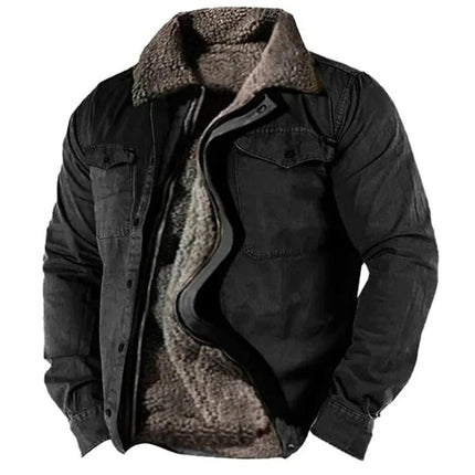 Men's Western Snap Button Sherpa Lined Cardigan Jacket