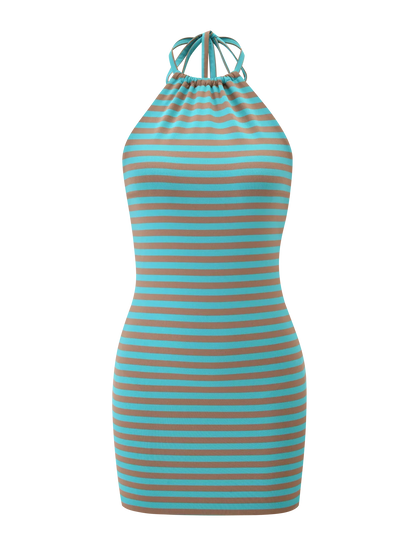 Women's Aqua Satin Ruched Mini Dress Cocktail Party