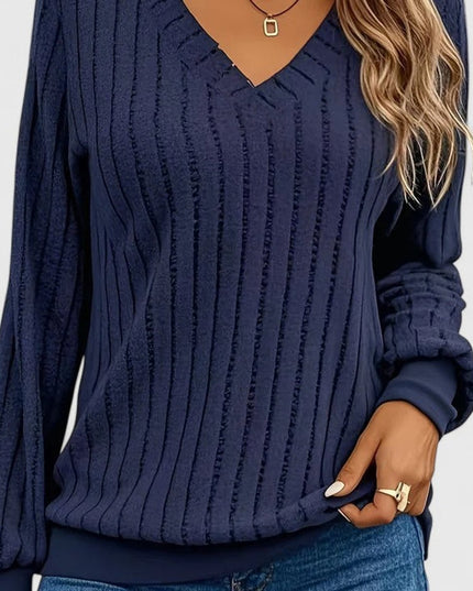 Women's Balloon Sleeve V-Neck Cable Knit Pullover Sweater