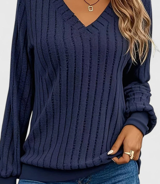 Women's Balloon Sleeve V-Neck Cable Knit Pullover Sweater