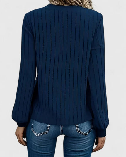 Women's Balloon Sleeve V-Neck Cable Knit Pullover Sweater