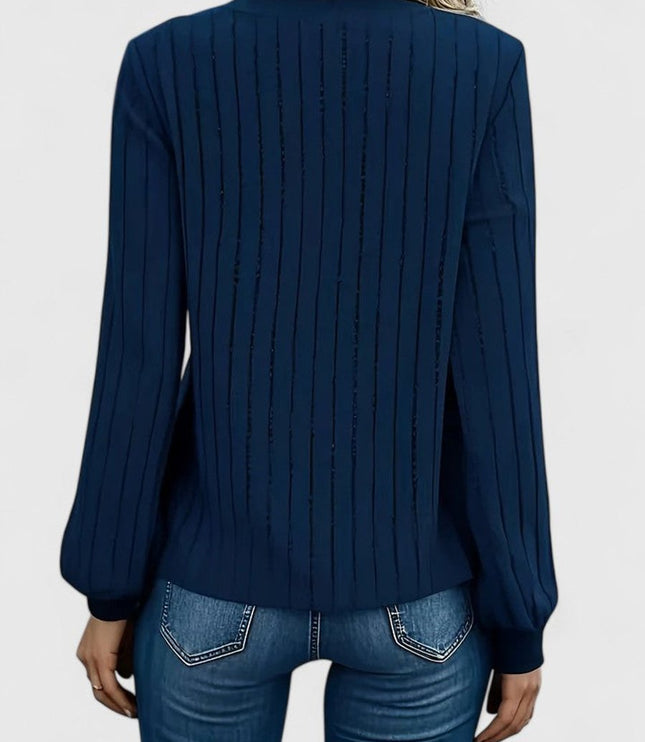 Women's Balloon Sleeve V-Neck Cable Knit Pullover Sweater