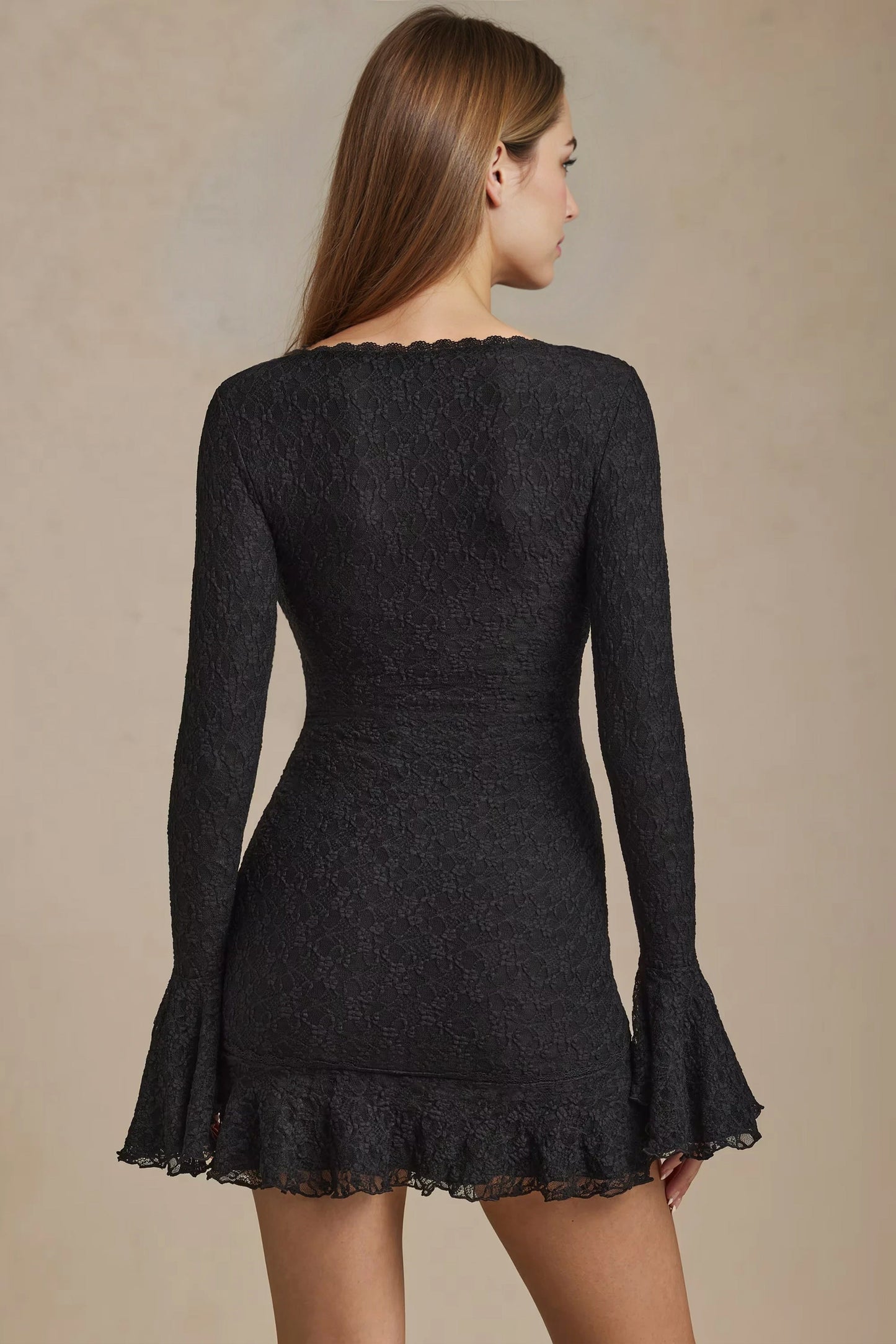 Women's Black Lace Long Sleeve Bodycon Cocktail Mini Dress