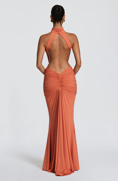 Women's Black Ruched Backless Halter Maxi Dress