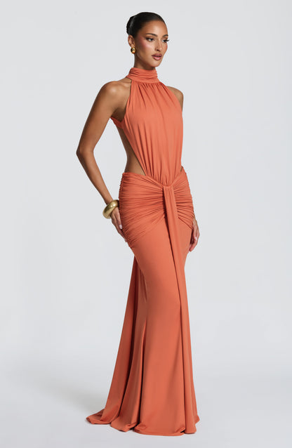 Women's Black Ruched Backless Halter Maxi Dress