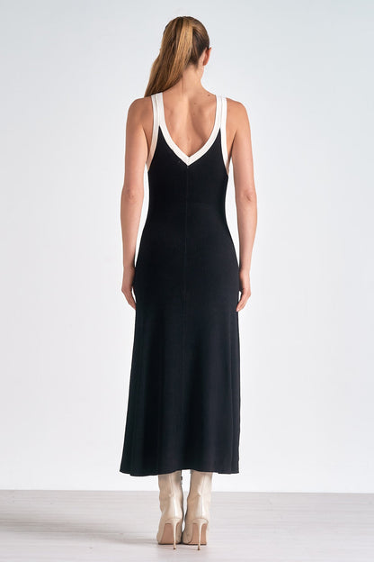 Women's Black Sleeveless Satin Cocktail Midi Dress