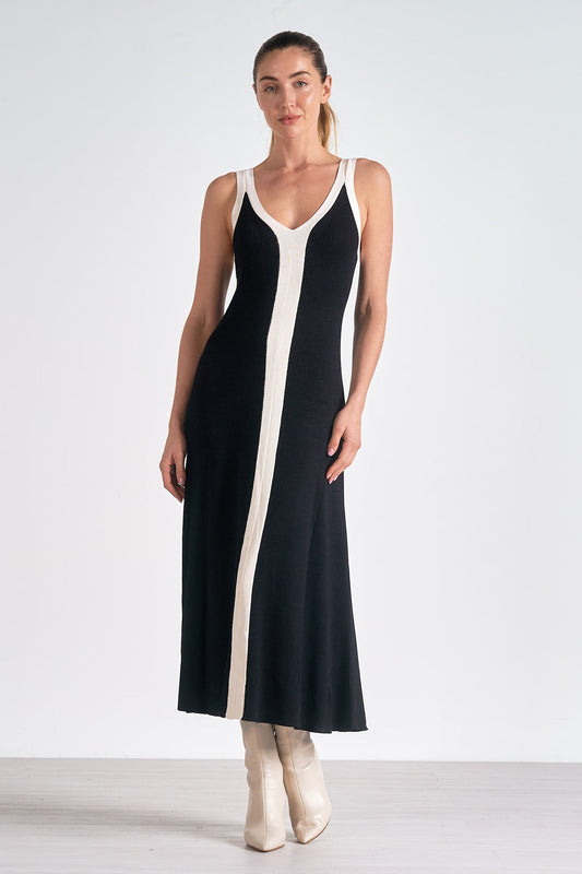 Women's Black Sleeveless Satin Cocktail Midi Dress