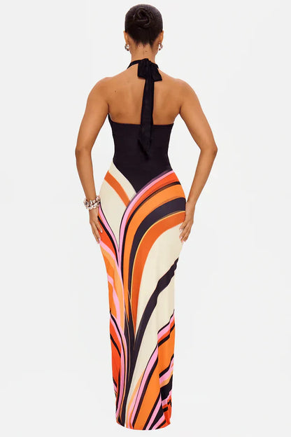 Women's Black Sleeveless Satin Maxi Cocktail Dress