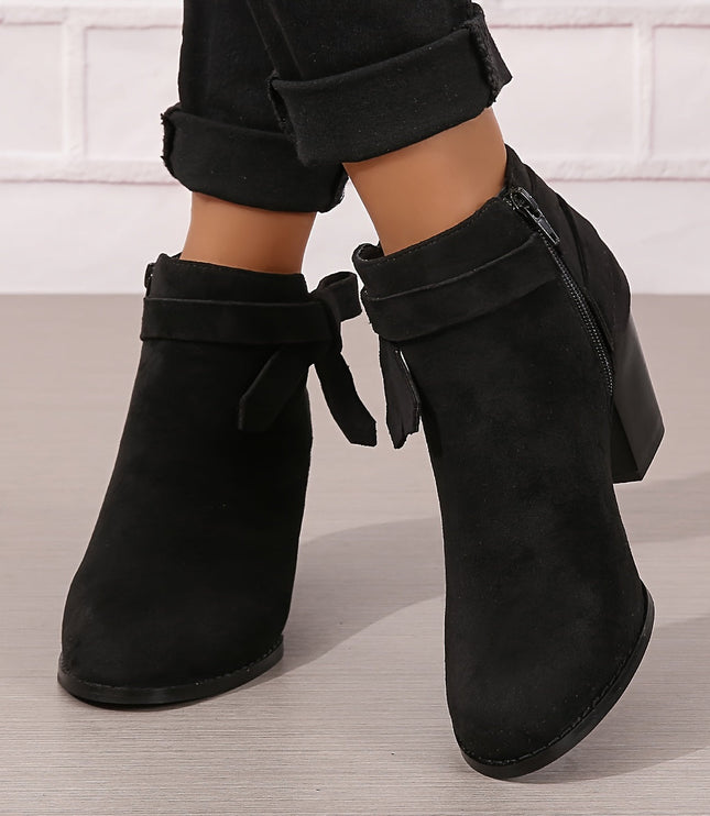 Women's Block Heel Ankle Boots, Pointed Toe Side Zip