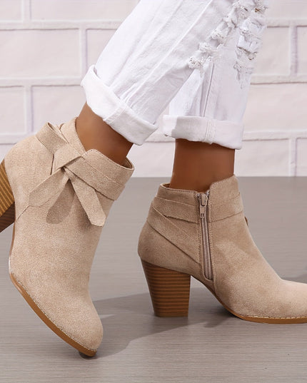 Women's Block Heel Ankle Boots, Pointed Toe Side Zip
