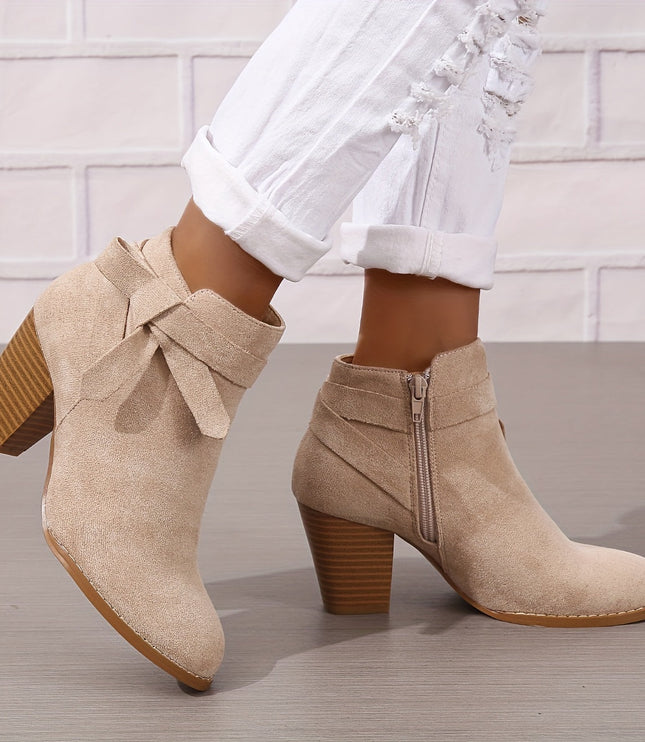 Women's Block Heel Ankle Boots, Pointed Toe Side Zip