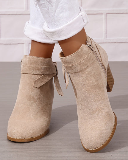 Women's Block Heel Ankle Boots, Pointed Toe Side Zip