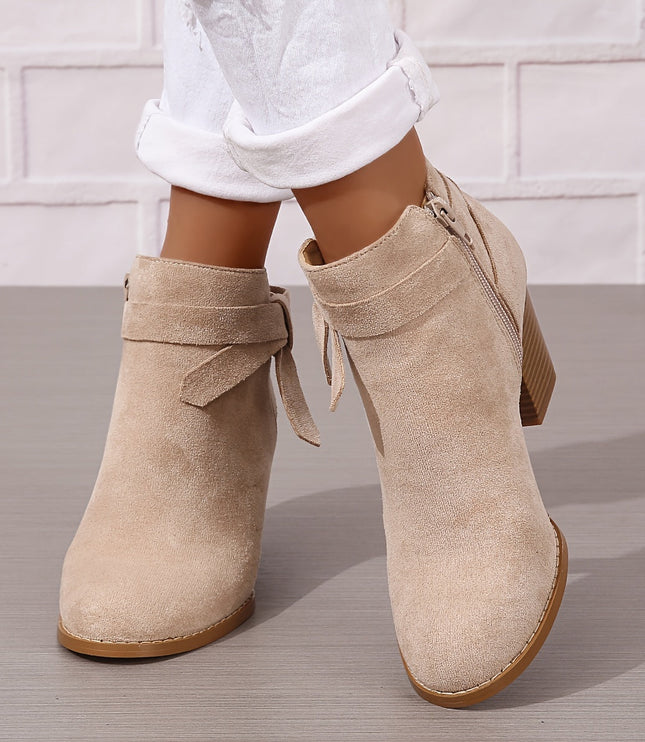 Women's Block Heel Ankle Boots, Pointed Toe Side Zip