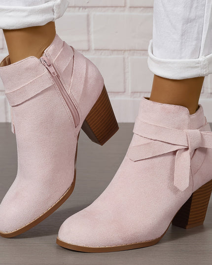 Women's Block Heel Ankle Boots, Pointed Toe Side Zip