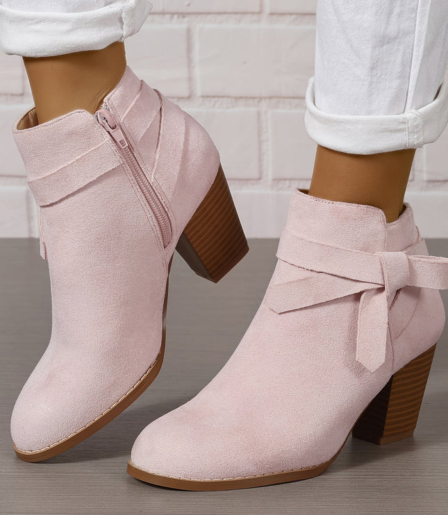 Women's Block Heel Ankle Boots, Pointed Toe Side Zip