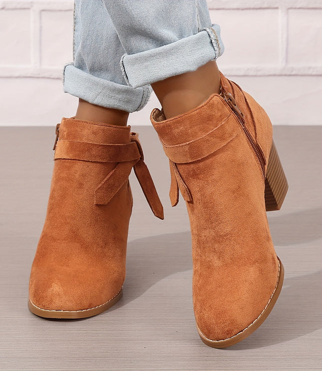 Women's Block Heel Ankle Boots, Pointed Toe Side Zip